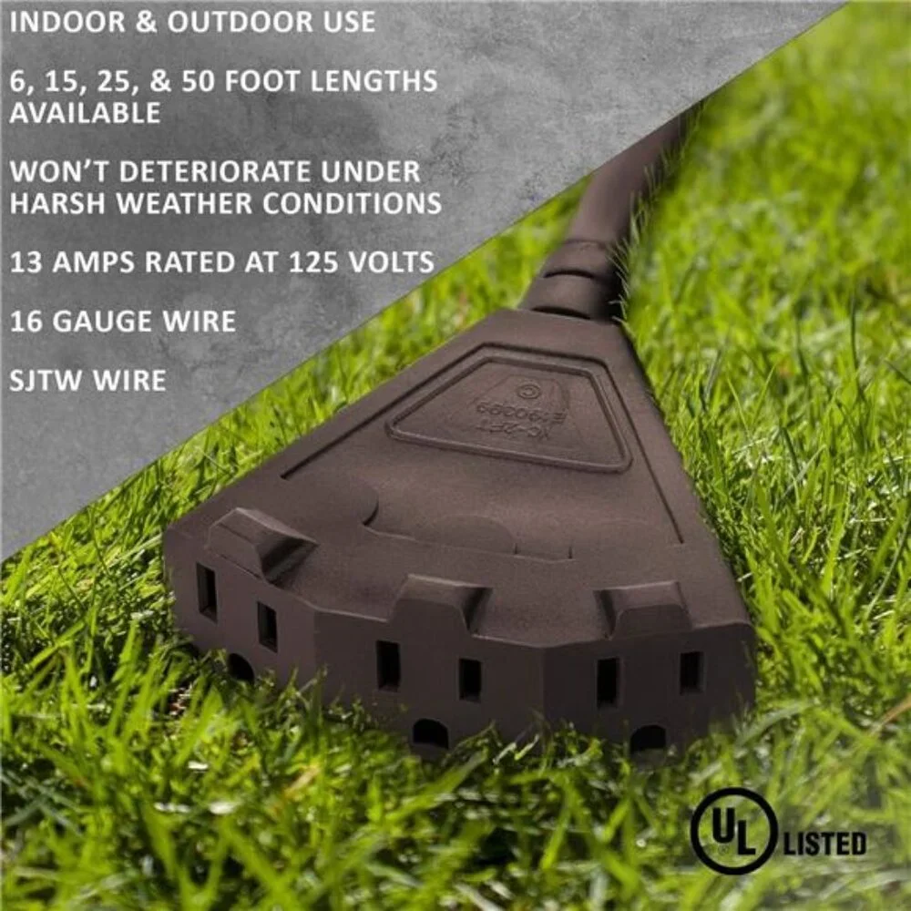 Holiday Lighting Outlet 15-Foot Brown Outdoor Extension Cord | Heavy-Duty
